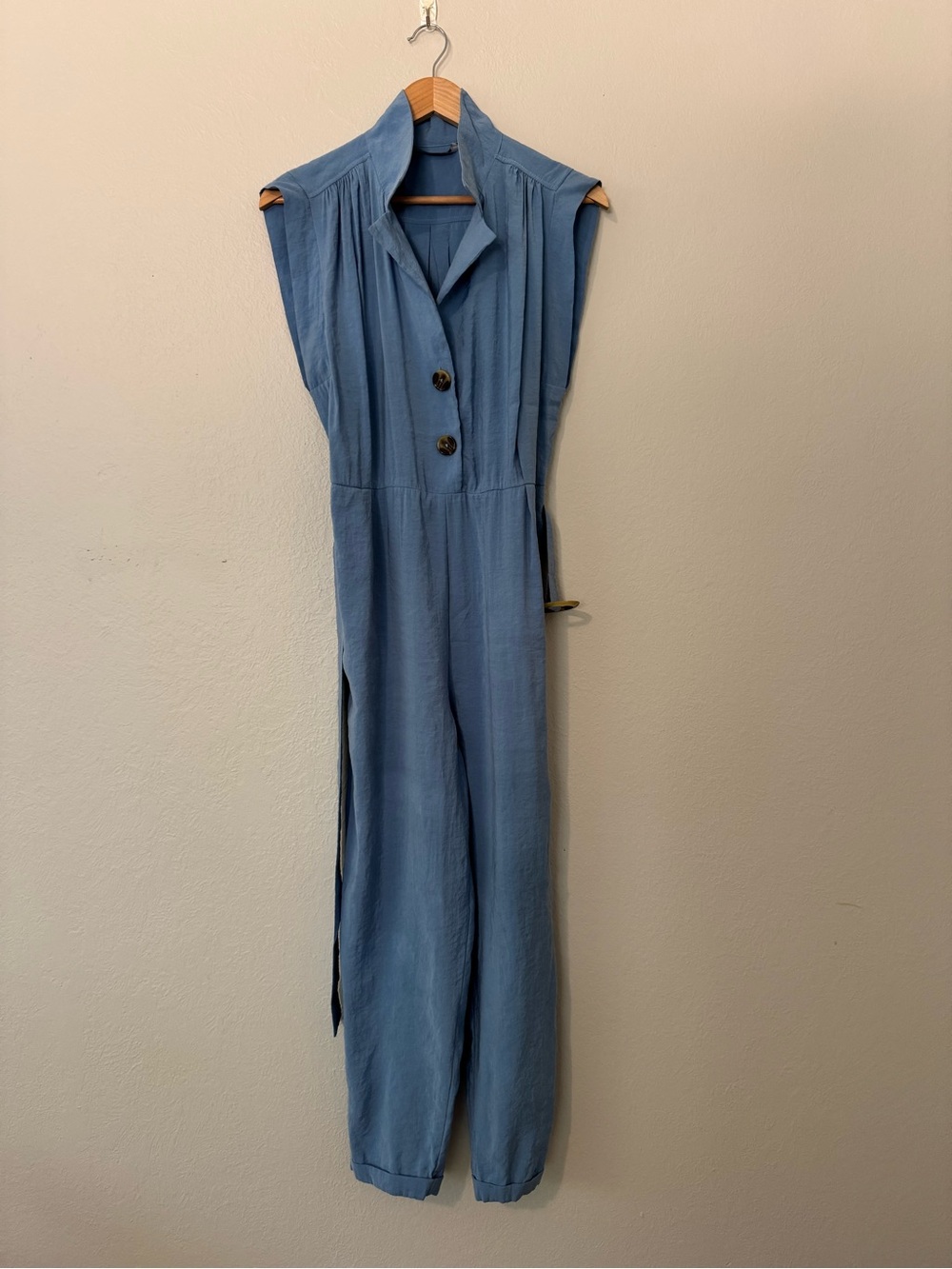 Zara Light Blue Sleeveless Belted Jumpsuit Size Small